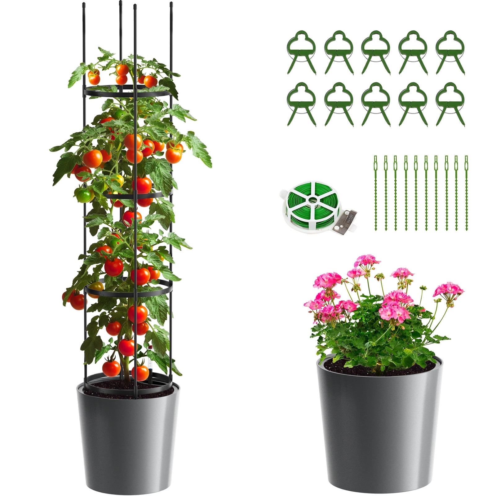 MOPHOTO Self Watering Tomato Planter with Trellis, Large Flower Pot with Water Level Monitor, Round Garden Planters Plant Pots for Outdoor & Indoor Plants Flowers Decor