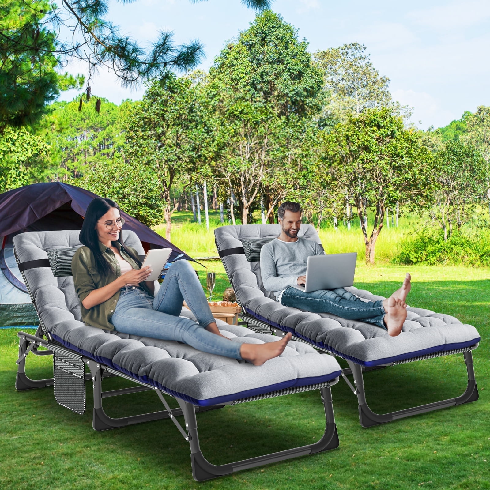 MOPHOTO 2 Adjustable Outdoor Patio Lounge Chairs 5 Position Deck Recliner for Poolside Beach Camping Walmart