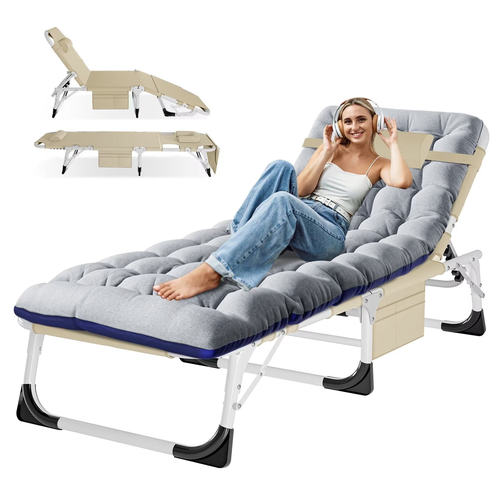 MOPHOTO Sleeping Cots for Adults, 5Position Face Down Folding Chaise