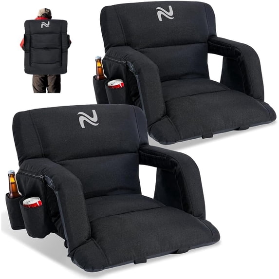MOPHOTO 21IN Wide Stadium Seats with Back Support,Thick Bleacher Chairs with Comfy Cushion,6 Reclining Positions Stadium Chair Bleacher Chairs with Armrests,Ultimate Comfort for Sports Events(2 pack)