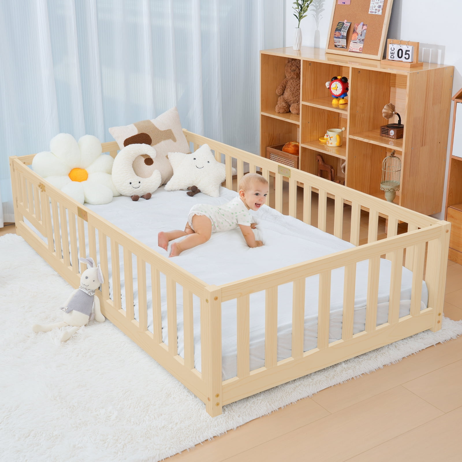 MOPHOTO Twin Floor Bed for Kids-Twin Montessori Bed Frame with Wood ...