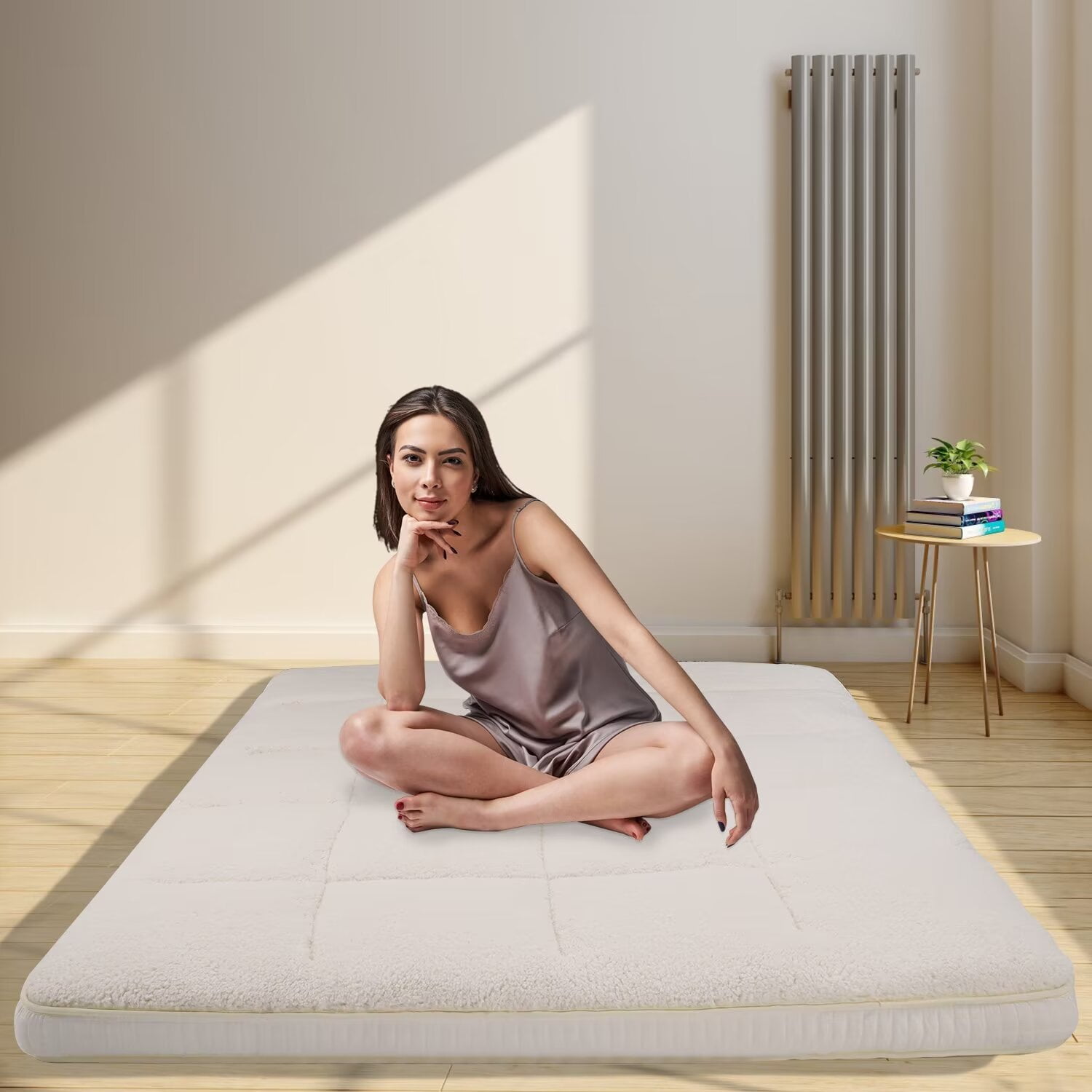 MOPHOTO Upgraded Extra Thick Floor Mattress with Storage Bag,Japanese Futon Mattress,Folding Sleeping Padded Futon Mattress Portable Camping Mattress,Beige,Twin