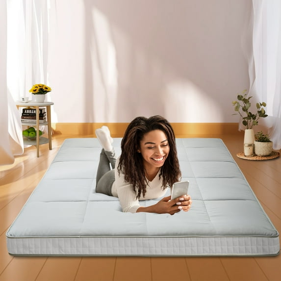 MOPHOTO Queen Mattress, Extra Thick Floor Mattress, Japanese Futon Mattress, Folding Memory Foam Mattress, Gray Foldable Mattress with Storage Bag