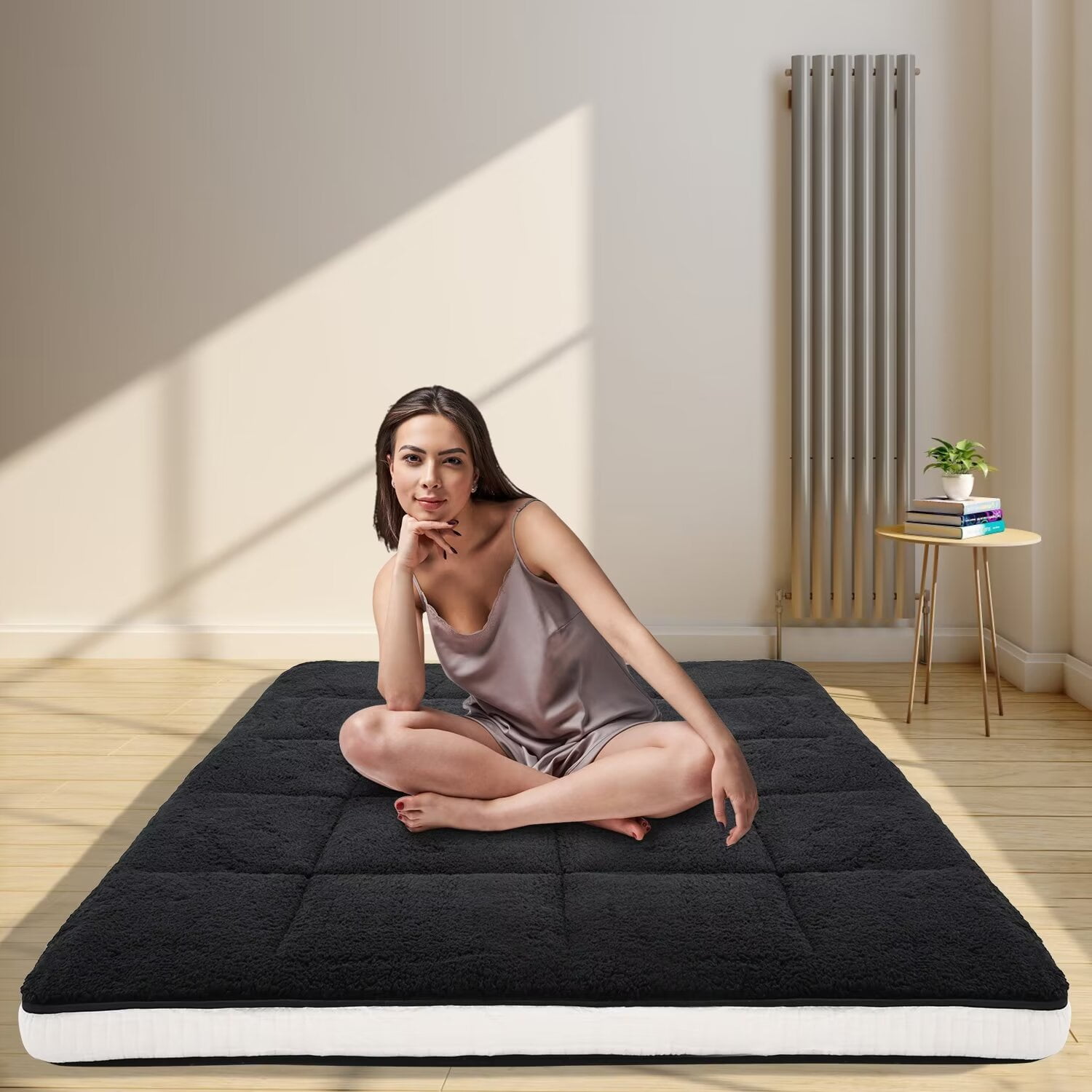 MOPHOTO Upgraded Extra Thick Floor Mattress with Storage Bag,Japanese Futon Mattress,Folding Sleeping Padded Futon Mattress Portable Camping Mattress,Black,Full
