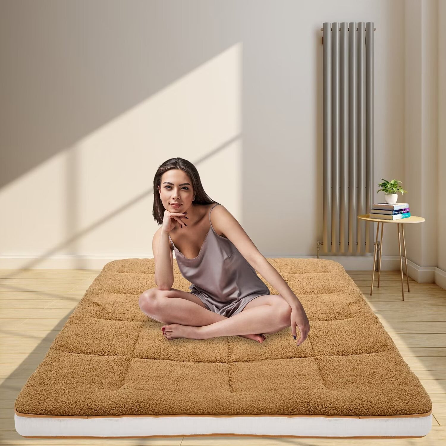 MOPHOTO Upgraded Extra Thick Floor Mattress with Storage Bag,Japanese Futon Mattress,Folding Sleeping Padded Futon Mattress Portable Camping Mattress,Brown,Full