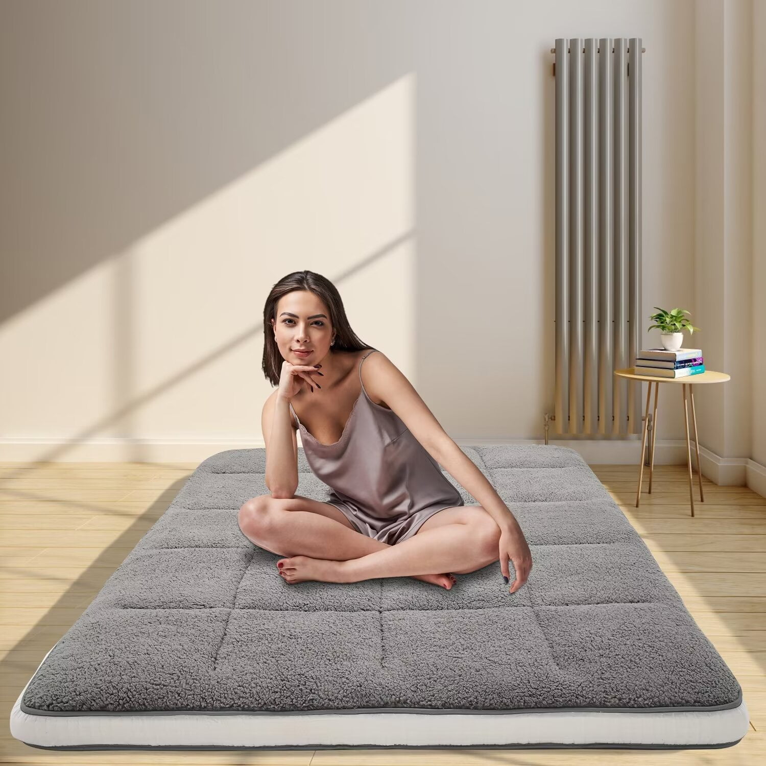 MOPHOTO Upgraded Extra Thick Floor Mattress with Storage Bag,Japanese Futon Mattress,Folding Sleeping Padded Futon Mattress Portable Camping Mattress,Gray,Full