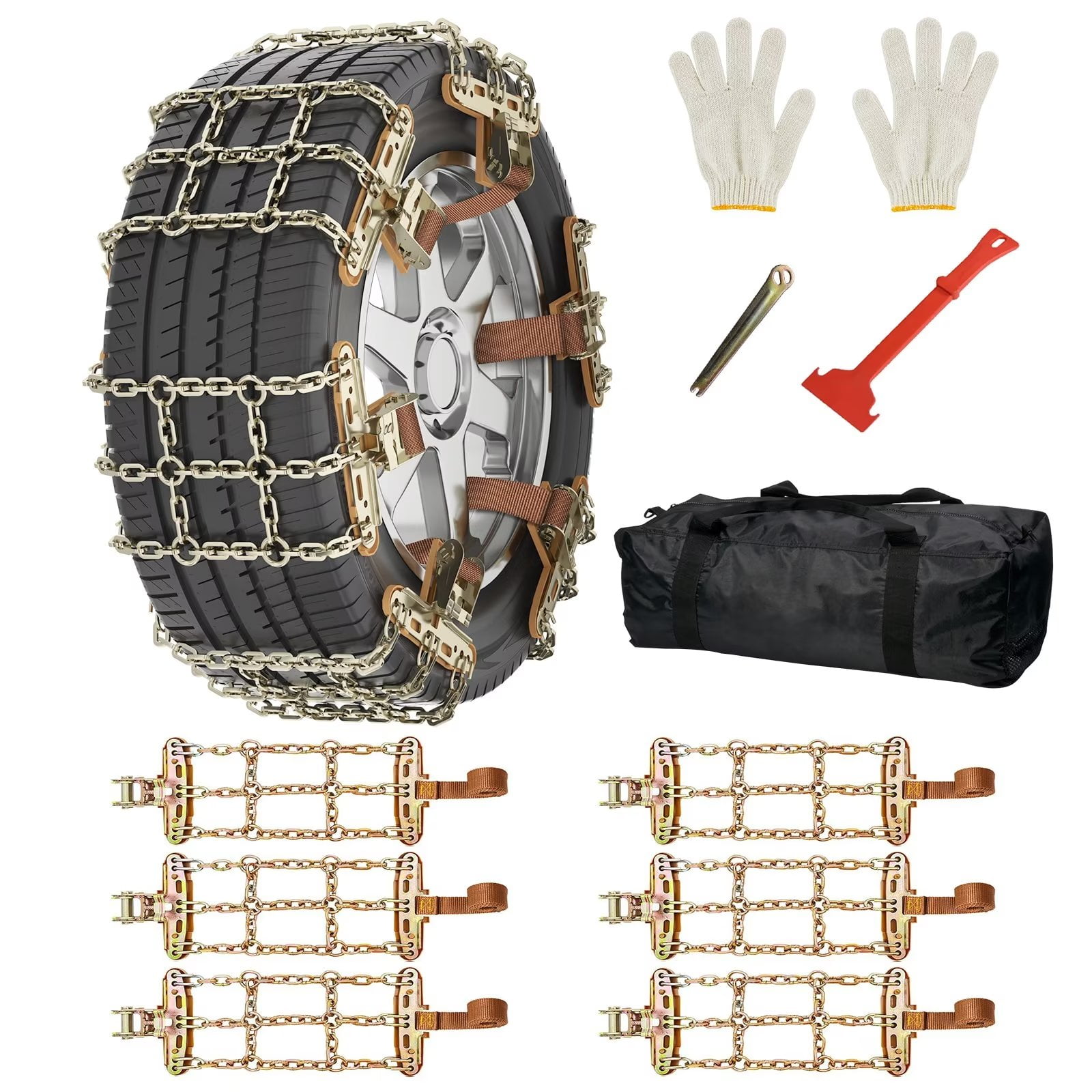 MOPHOTO Upgraded Tire Chains , 6 Pack Car Snow Chains Emergency AntiSkid Chains with Thickened