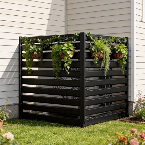 MOPHOTO Heavy Duty Iron Privacy Fence 1 Panel, 38" H x 42" W Freestanding Outdoor Enclosure for Air Conditioner & Trash Can, Decorative Metal Garden Fencing with No-Dig Kit, Black Rust-Proof Iron