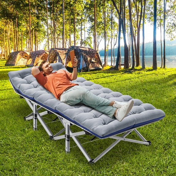 MOPHOTO XL Folding Camping Cots for Adults, Double Layer 1200D Folding Cots Portable with Pearl Cotton Pad, Heavy Duty Sleeping Bed