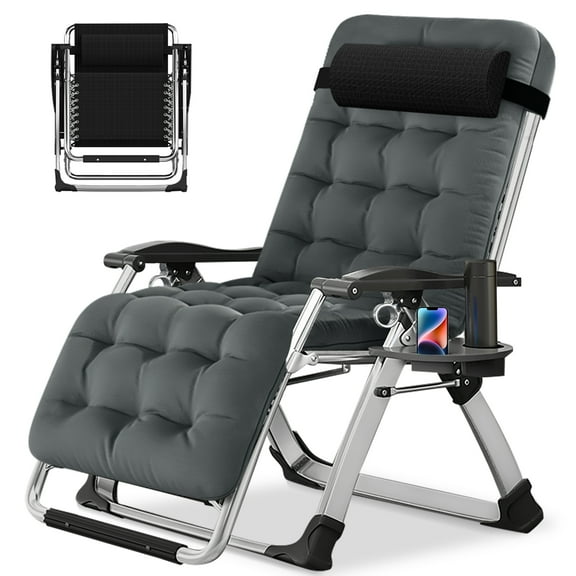 MOPHOTO Zero Gravity Chair,Portable Folding Recliner,Removable Cushion,Headrest,Cup Holder,for Lawn, Garden,Support 400 LBS,26"D x 28"W x 45"H