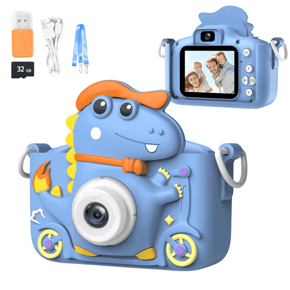 MOPO Dinosaur Kids Camera 3 8 Years for Boy Dinosaur Camera for Toddler Dual 2.0inch 32gb Card Blue Halloween Gift for Christmas