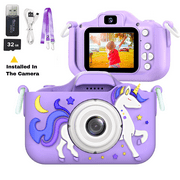 MOPO Kid Camera Unicorn 3 8 Years for Girl Toy Digital Camera for Children Dual 2.0inch 32GB Purple*1