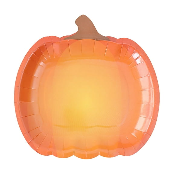 MOPOOR 10 Count Pumpkin Paper Plates Fall Disposable Plates 9 Inch Thanksgiving Orange Dinner Plate for Autumn Halloween Harvest Tableware Party Supply