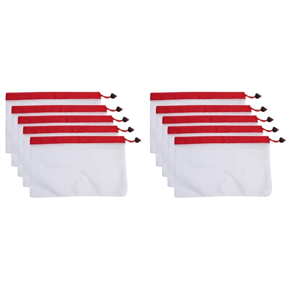 MOPOOR 10 PCS Reusable Barcode Scanable See Through Food Safe Mesh Bags with Drawstring for Fruits, Vegetable, Food, Toys, Grocery Storage, Large Medium Small