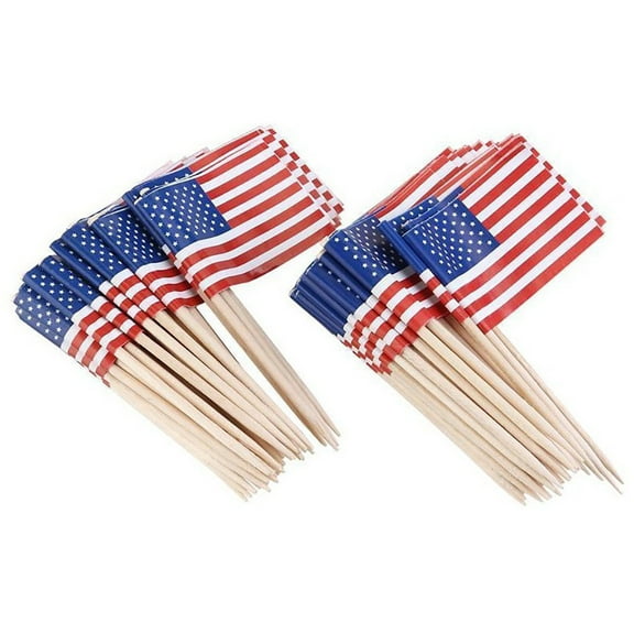 MOPOOR 100Pcs US Flag Picks for Sandwiches, Appetizers Cupcake Toppers Cocktail Picks, Mini Stick Party Decoration for Celebration, Food Bar, and Events