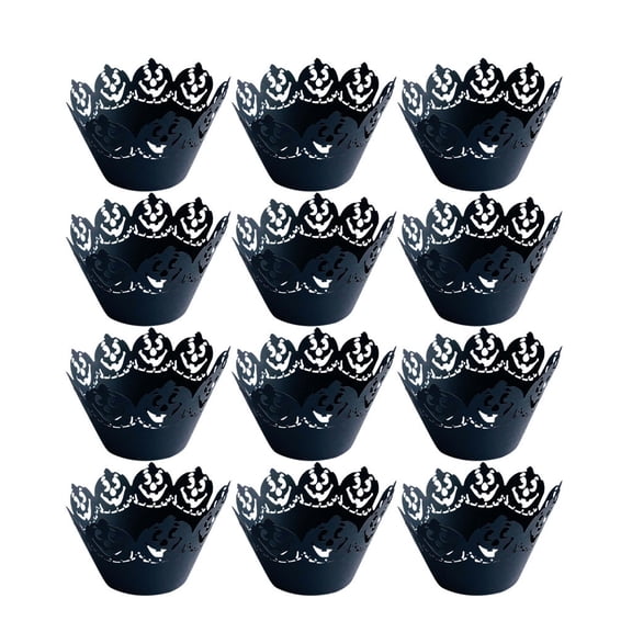 MOPOOR 12 PCS Halloween Spider Web Witch Castle Pattern Hollow Paper Cup DIY Cake Decor,Halloween Cupcake Wrappers,Spider Web Cupcake Wrapper,Halloween Party Decorations Supplies