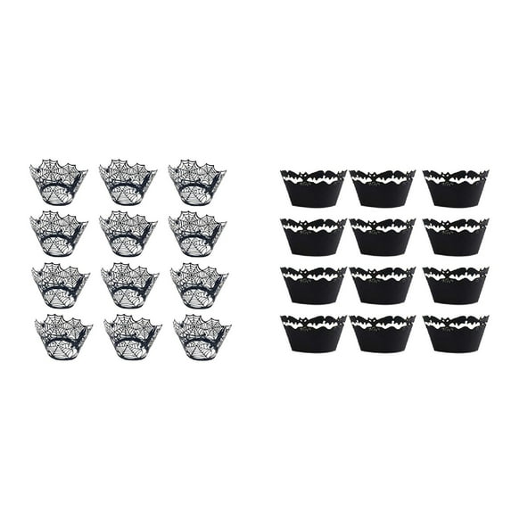 MOPOOR 12 PCS Halloween Spider Web Witch Castle Pattern Hollow Paper Cup DIY Cake Decor,Halloween Cupcake Wrappers,Spider Web Cupcake Wrapper,Halloween Party Decorations Supplies