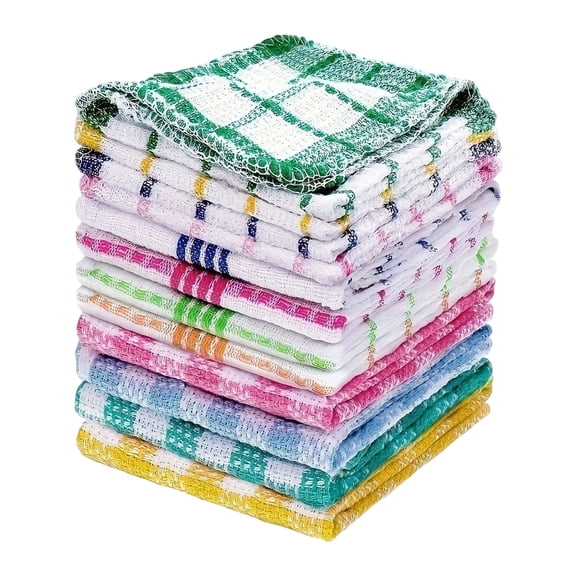 MOPOOR 12 Pack Kitchen Dish Cloths,Cotton Kitchen Dish Cloths Absorbent Weave Cleaning Rags Reusable Dish Towels Soft Lint Free Reusable Dish Rags for Washing Dishes,Drying,Counters and Sink