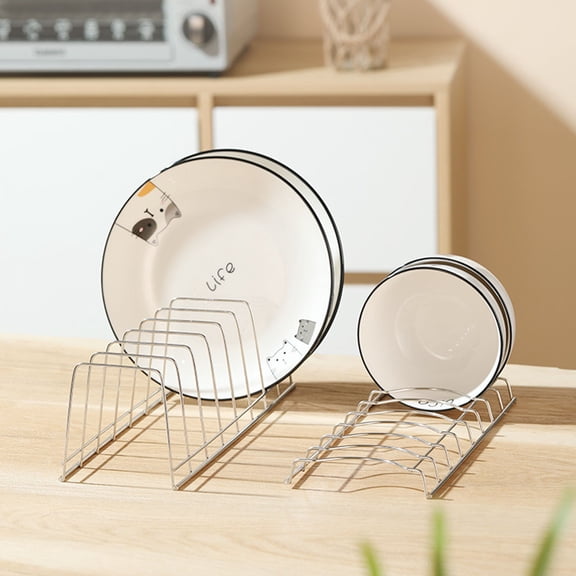 MOPOOR 2-Piece Stainless Steel Drawer Dish Rack, 8 Bowl Capacity Kitchen Drain Organizer, for Bowls, Plates, Utensils, Cabinet and Dishwasher Compatible, Saves Space