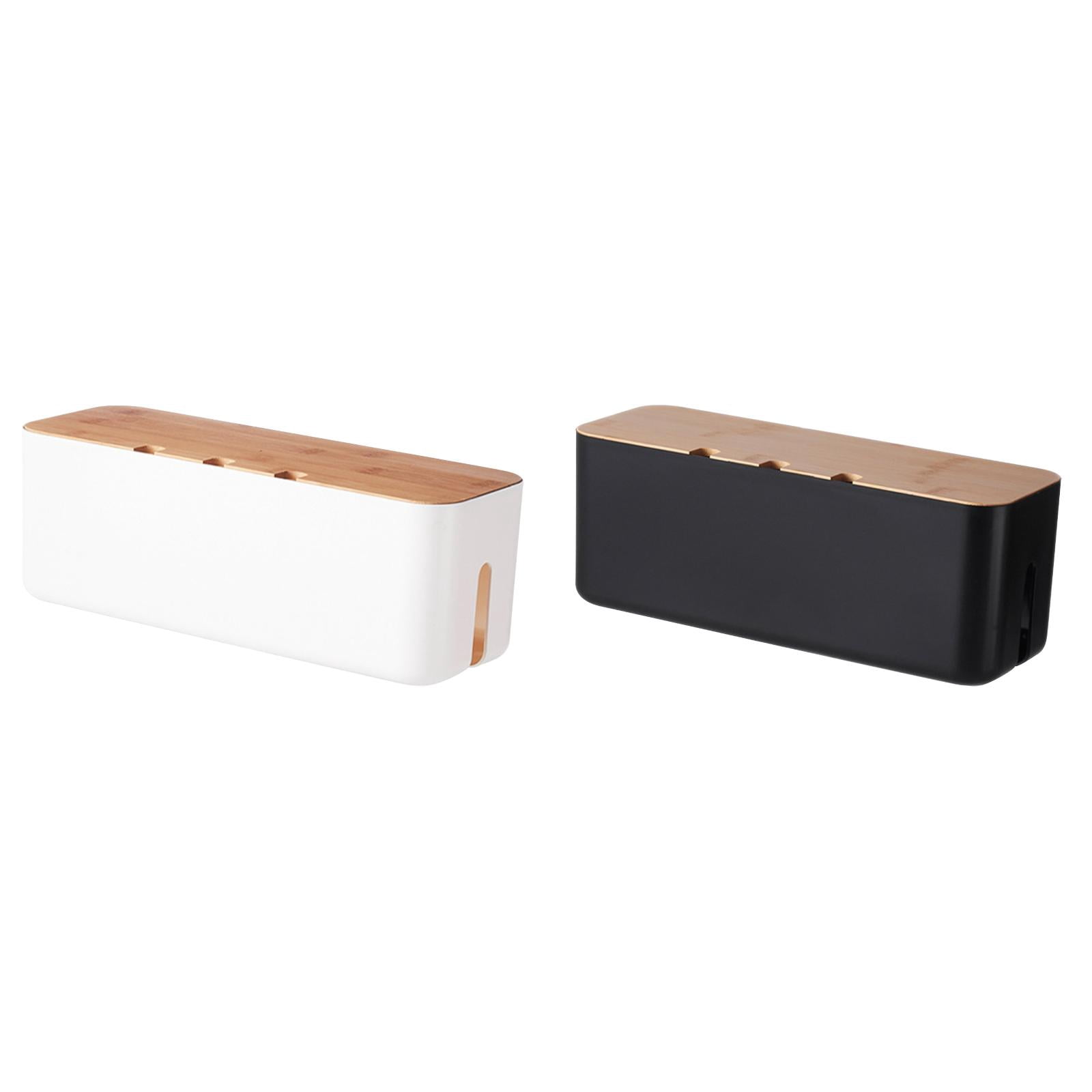 MOPOOR 2PCS White Cable Management Box with Wood Lid Desk TV Wood Lid Computer USB Hub Cable Organizer Box To Cover and Hide Power Strips Wires for Home Office