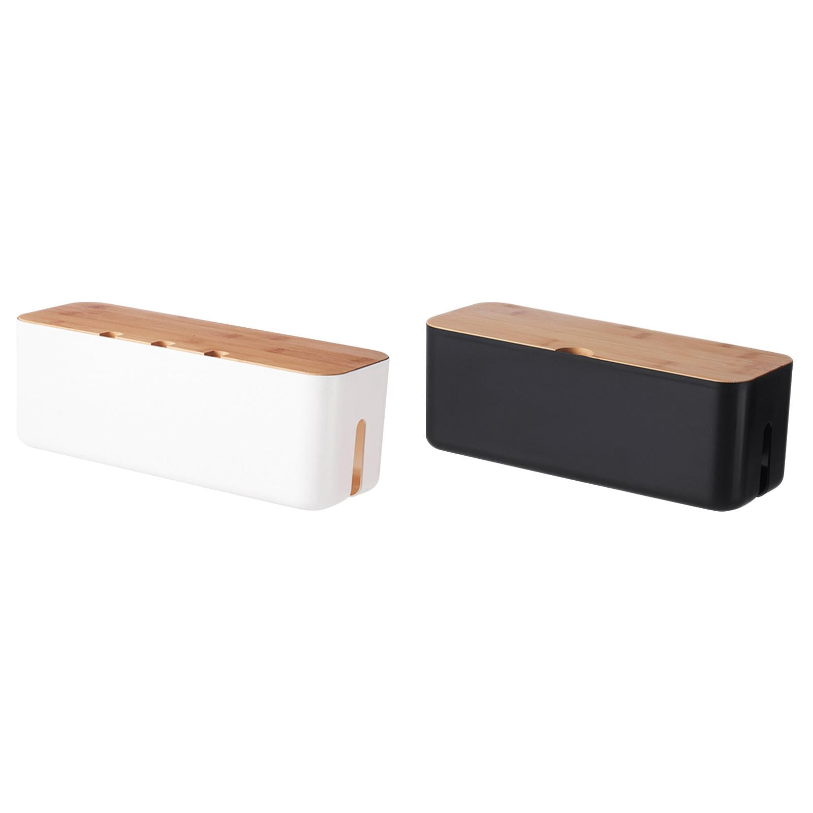 MOPOOR 2PCS White Cable Management Box with Wood Lid Desk TV Wood Lid Computer USB Hub Cable Organizer Box To Cover and Hide Power Strips Wires for Home Office