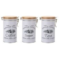MOPOOR 3 PCS Kitchen Canister Jars with Airtight Lids Metal Farmhouse Decorative Coffee Sugar Tea Storage Containers for Kitchen Counter,Decorative Nesting Kitchen Canister Jars, Food Storage