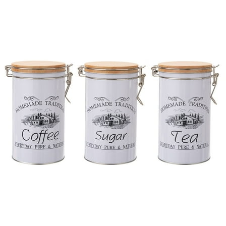 MOPOOR 3 PCS Kitchen Canister Jars with Airtight Lids Metal Farmhouse Decorative Coffee Sugar Tea Storage Containers for Kitchen Counter,Decorative Nesting Kitchen Canister Jars, Food Storage