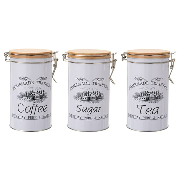 MOPOOR 3 PCS Kitchen Canister Jars with Airtight Lids Metal Farmhouse Decorative Coffee Sugar Tea Storage Containers for Kitchen Counter,Decorative Nesting Kitchen Canister Jars, Food Storage