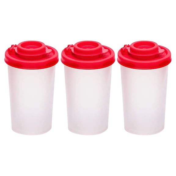 MOPOOR 3 PCS Salt and Pepper Shakers Moisture Proof,Small Mini Salt Shaker to go Camping Picnic Outdoors Kitchen Lunch Boxes Travel Spice Set Clear with Red Covers Plastic Airtight Dispenser