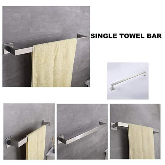 MOPOOR 3-Pieces Bathroom Hardware Set Brushed Nickel SUS304 Stainless Steel Round Wall Mounted - Includes Hand Towel Bar, Toilet Paper Holder, Towel Hooks,Bathroom Accessories Kit