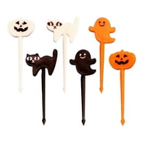 MOPOOR 6 PCS Plastic Halloween Picks Halloween Cupcake Topper Toothpicks Cocktail Picks Skewers Sticks for Appetizers Birthday Party Favors Supply (Pumpkin)