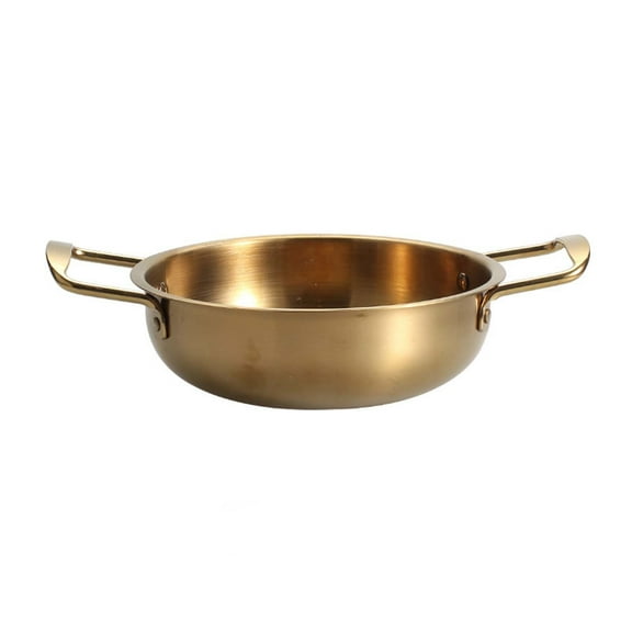 MOPOOR 7.1" Korean Ramen Noodle Pot with Handles, Stainless Steel Everyday Pan, Golden Korean Cooking Pot for Soup, Noodle, Pasta, Home and Outdoor, Dishwasher Safe
