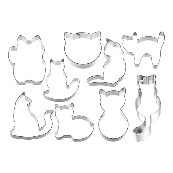 MOPOOR 9 PCS Cookie Cutters Set, Assorted Cats Shape Stainless Steel Metal Cookie Cutter Kitten Face Butt Cats Paw Cookie Cutters Molds for Cat Theme Party Supplies Homemade Treats Baking
