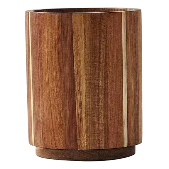 MOPOOR Acacia Wood Utensil Holder for Kitchen Counter, 360° Rotating 7.2" Wooden Cooking Utensil Crock for Kitchen Counter Spoon Fork Cooking Tools Wooden Countertop