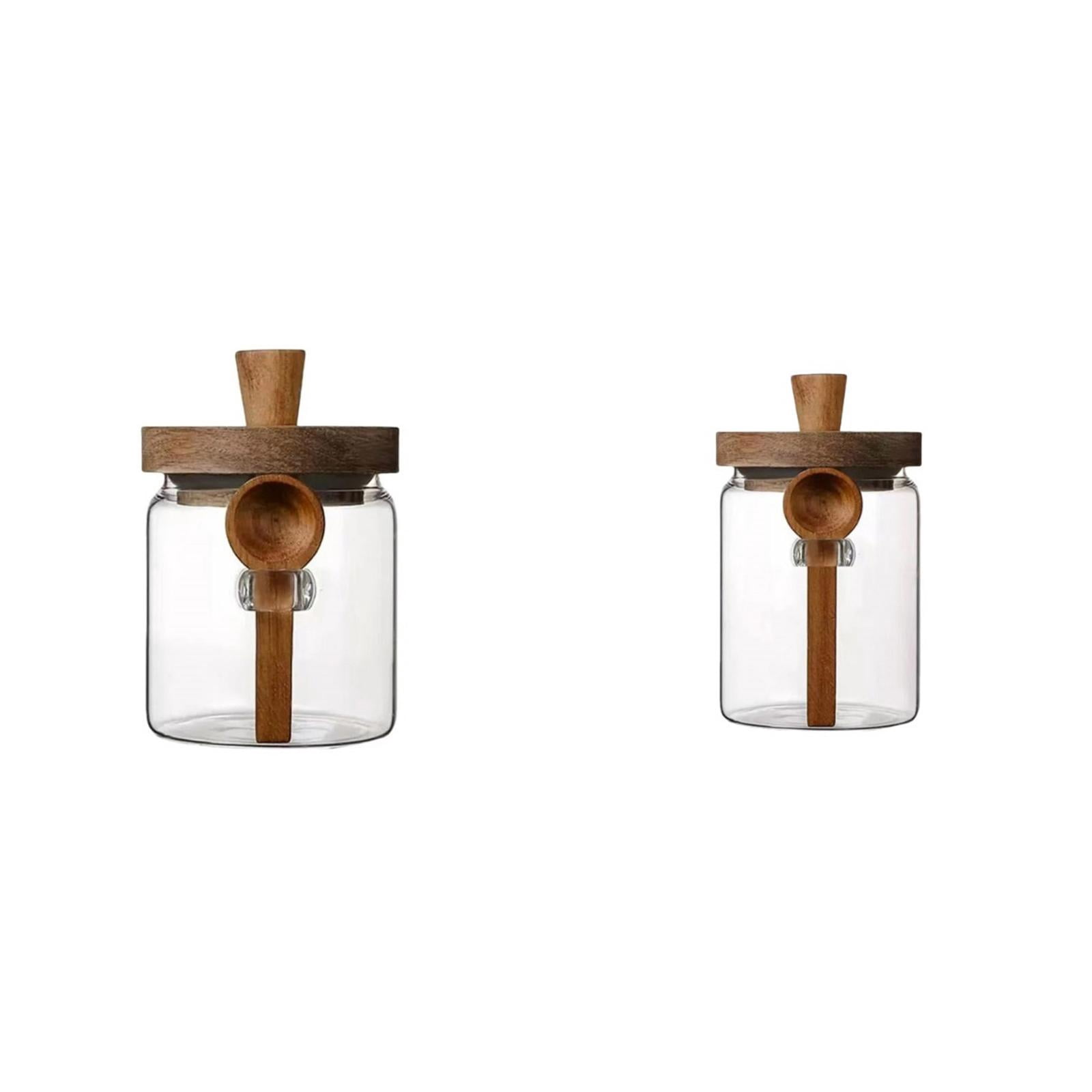 MOPOOR Airtight Glass Food Storage Jars, Clear Glass Food Storage Container with Sealing Wooden Lid, Stackable Spice Jar, Round Kitchen Canister for Sugar, Tea, Coffee bean, Pasta, Oat