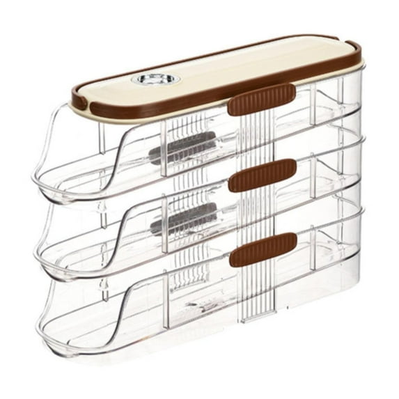 MOPOOR Automatically Rolling Egg Storage Container for Refrigerator,Egg Organizer for Fridge with Lid,Clear Plastic Dispenser, Tray & Box