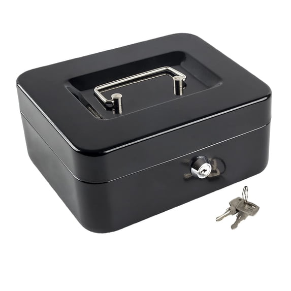 MOPOOR Box with Key Lock Metal Box with Removable Tray Medium Lock Box Saving Organizerfor Lock Box for Small Business for Home Office
