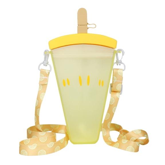 MOPOOR Cute Watermelon Straw Water Bottle, Ice Cream Popsicle Design Cup with Adjustable Shoulder Strap, Plastic Water Bottle for Travel, School, Sport, Summer, Beach, Leak Proof Drink Container