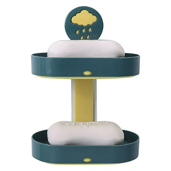 MOPOOR Double Soap Rack Bathroom Drain Soap Box Suction Cup Soap Rack Wall Hanging Shelf, for Shower, Bathroom, Tub and Kitchen Sink, Drill-Free, Removable