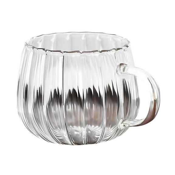 MOPOOR Glass Pumpkin Cups Glasses Decor Clear Mug,Clear Classic Glass Halloween Cups with Handle- Heat-Resistant Cute Pumpkin Coffee Mugs for Home, Office, Party Drinking Cups Microwave Safe