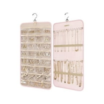 MOPOOR Hanging Jewelry Organizer Storage Roll with Hanger Metal Hooks Double-Sided Jewelry Holder for Earrings, Necklaces, Rings on Closet, Wall, Door, 1 piece, Large