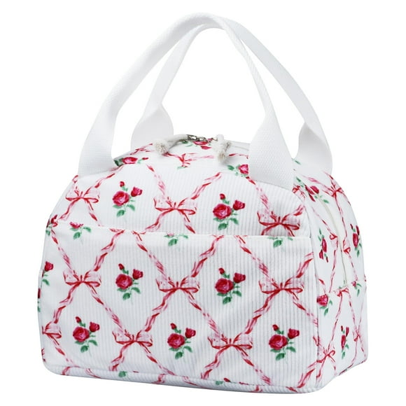 MOPOOR Lunch Bag - Insulated Lunch Box, Reusable Large Capacity Cooler Bag, Small Leakproof Cute Corduroy Lunch Tote for Work Office Travel Picnic