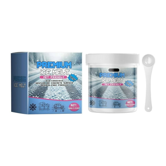MOPOOR Pet Friendly Ice Melt with Fast Acting Chloride Formula, Safer Ice Melter for Pets and Surfaces, 100g Tub of Ice Melt for Residential Use to Melt Ice and Snow Quickly