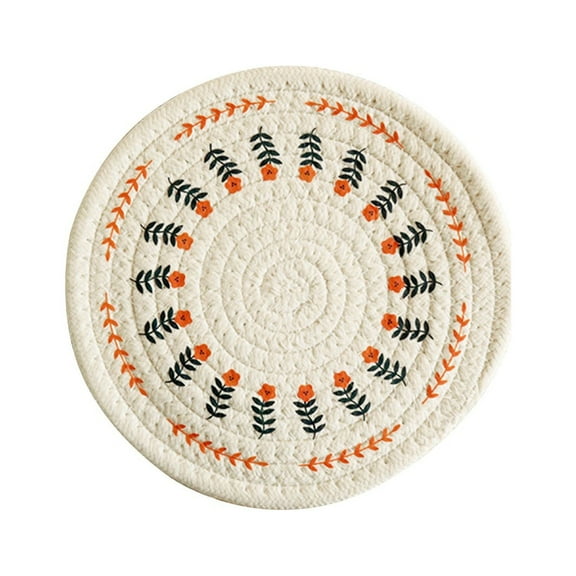 MOPOOR, Printed Heat Insulation Mat, Round Mat Dinner Mat, Creative Pot Mat for Table Trivets Set, Kitchen Dish Plate Dinner Mat, Modern Cotton Round Woven Placemats, Pot Holders Protector for Hot