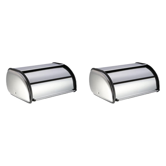 MOPOOR Stainless Steel Roll Top Bread Box for Kitchen Countertop with Tempered Glass Lid - for Kitchen Counter Multipurpose Bread Box Bread for Homes Baked Goods
