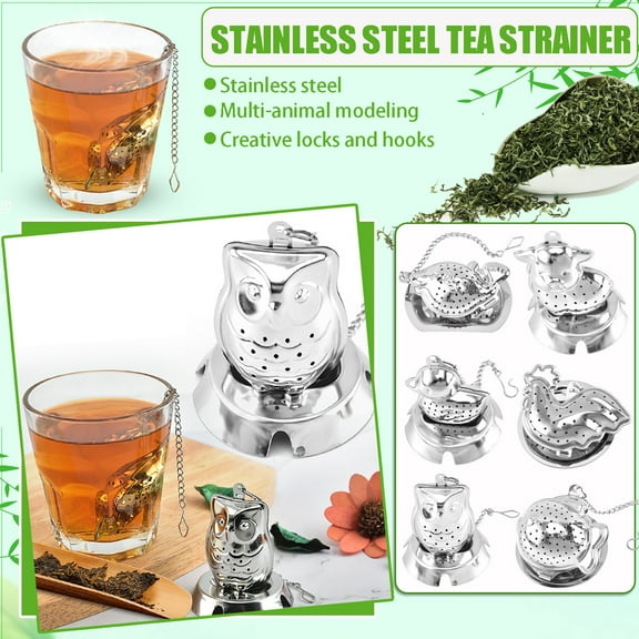 MOPOOR Stainless Steel Tea Filter Creative Small Animal-shaped Tea Infuser Hanging Tea Ball,Tea Ball Infuser, Steep and Strain Loose Leaf Tea, Securely Sits on Side of Mug,Stainless Steel, BPA-Free