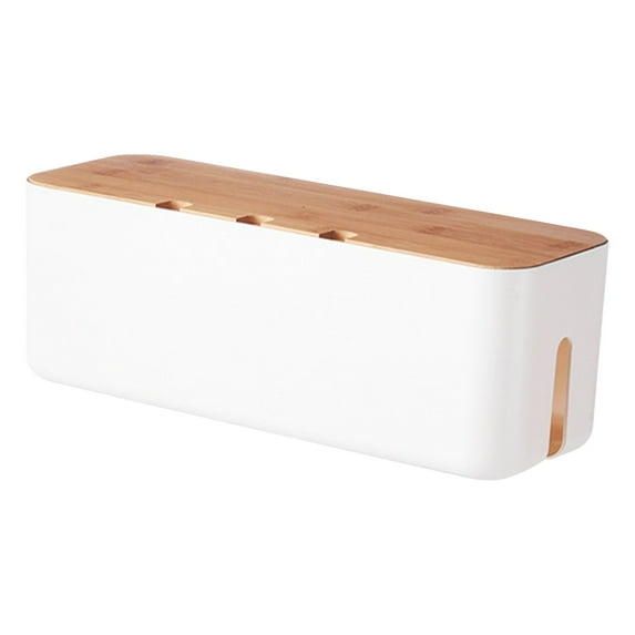 MOPOOR White Cable Management Box with Wood Lid Desk TV Wood Lid Computer USB Hub Cable Organizer Box To Cover and Hide Power Strips Wires for Home Office