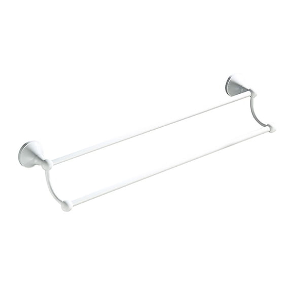 MOPOOR White Double Towel Bar with Hooks,Total Length Copper Material White Double Pole Towel Rack Bathroom White Paint Bathroom Hanging Hardware,Stainless Steel Bathroom Towel Holder