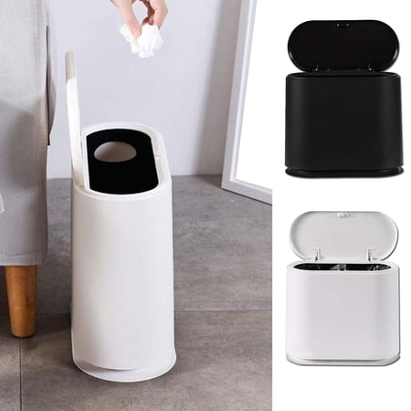 MOQIN 10 Liter Slim Plastic Trash Can With Lid 2.4 Gallon Waste Basket Rectangular Garbage Container For Bathroom Bedroom Kitchen And Office
