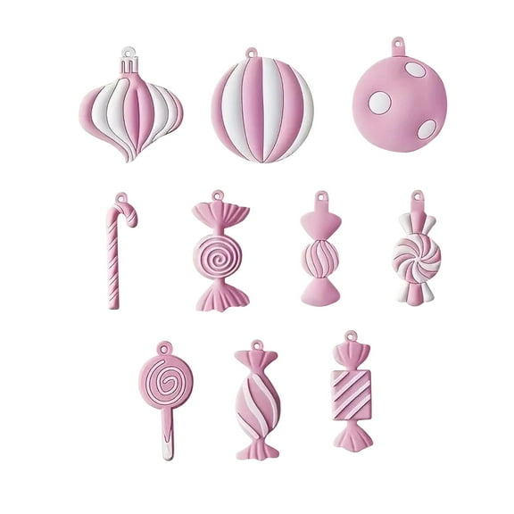 MOQIN 10 Pcs Christmas Tree Ornaments PVC Xmas Candy Cane Lollipop Ornament Christmas Hanging Decors Birthday Party Decoration Crafts for Holiday Xmas Tree Party (Pink,Black)